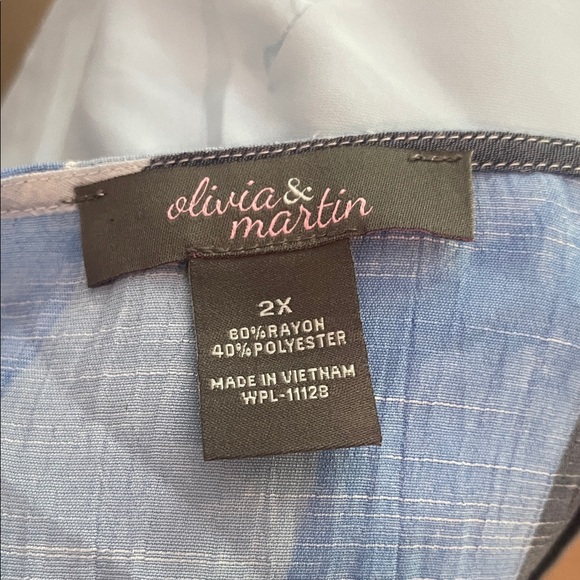 Olivia & Martin Blue and Olive Green Tie Waist Plus Size Top - Size 2X - Picture 6 of 7